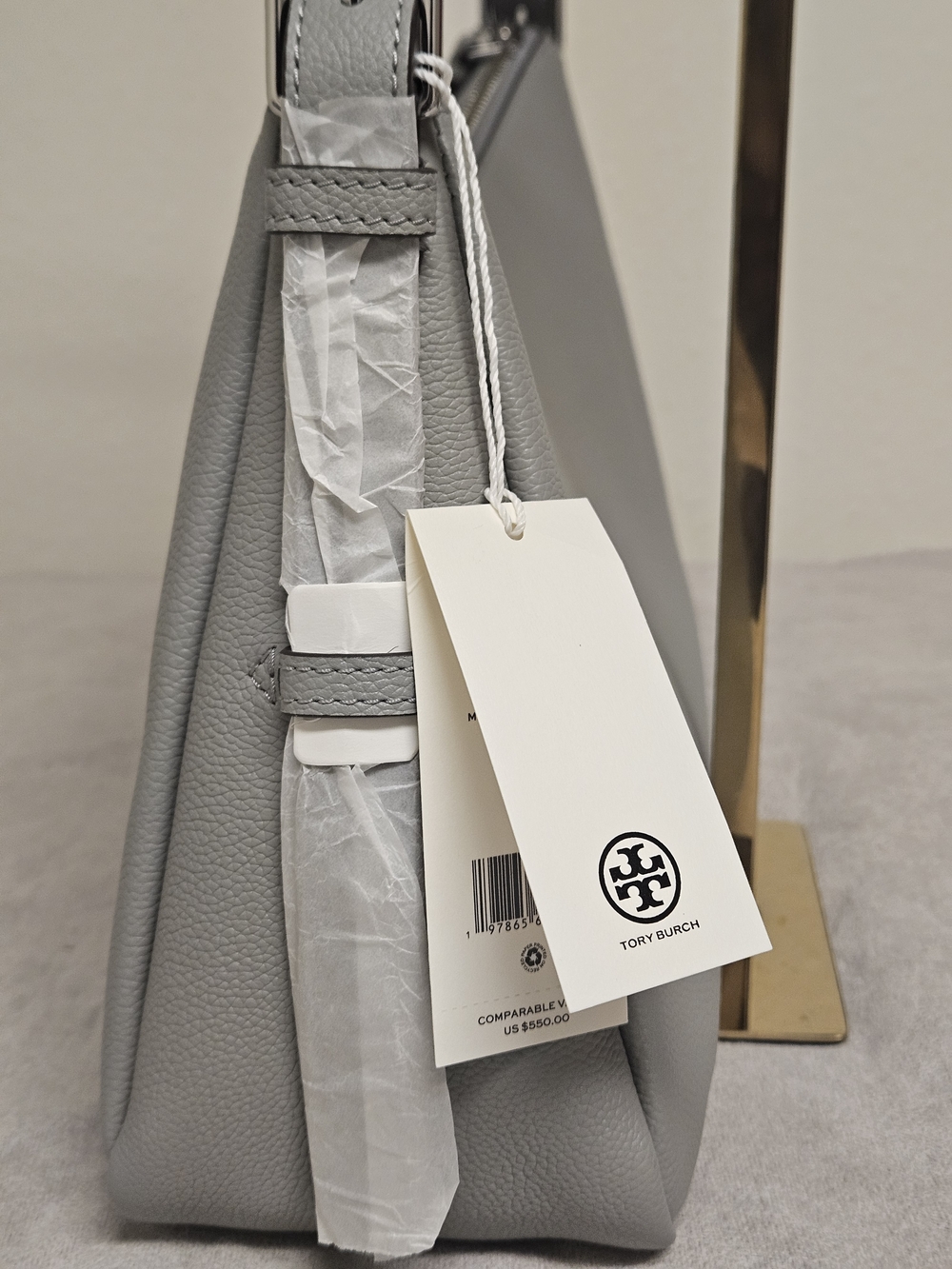 Tory Burch Light Grey Pebbled Leather Shoulder Bag - Picture 3 of 12